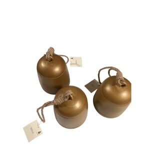 3-Gold Metal Decorative Bells‎ Set of 3 with Jute Rope Rustic Farmhouse